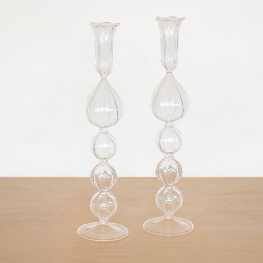 Blown Glass Candlestick with Large Teardrop