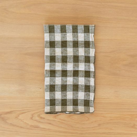 Vintage Gingham Tea Towel, Olive