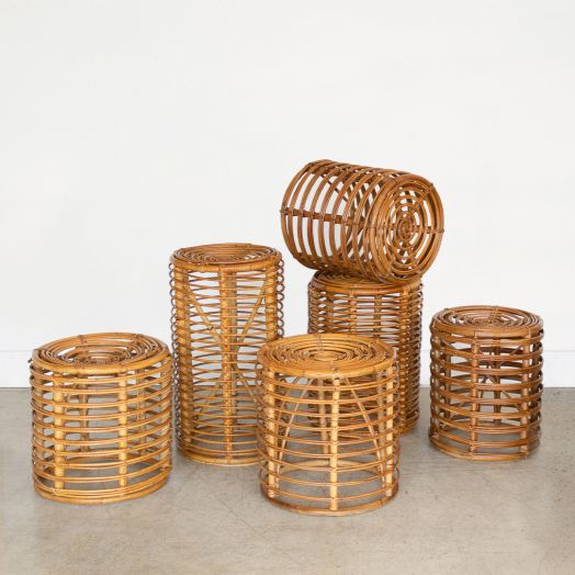 Italian Rattan Stool by Tito Agnoli