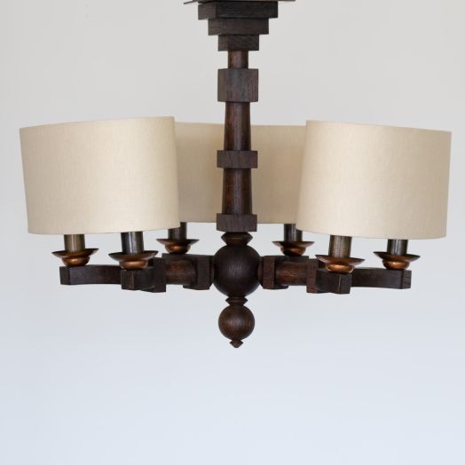 1940's Carved Wood Chandelier by Charles Dudouyt
