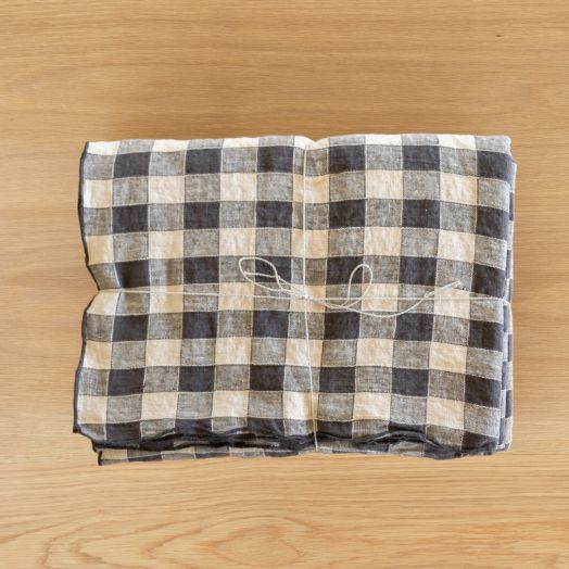 Vintage Gingham Tablecloth, Charcoal Large