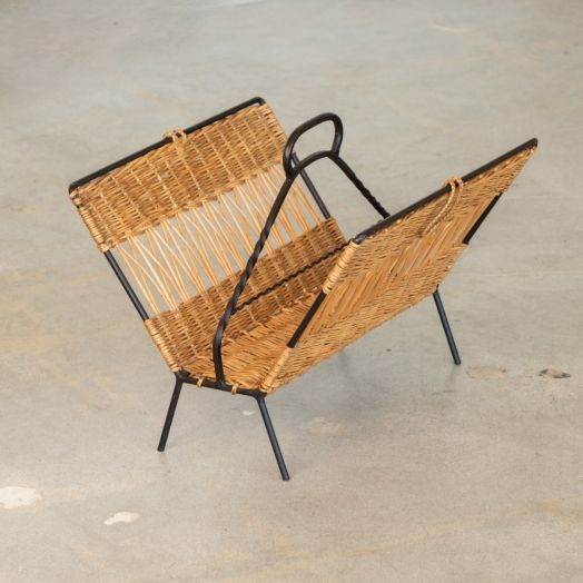 French Wicker and Iron Magazine Rack