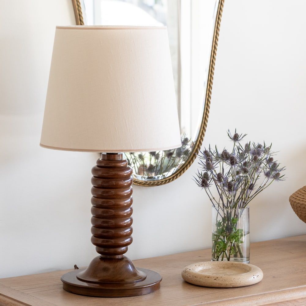 Large French Ribbed Wood Table Lamp