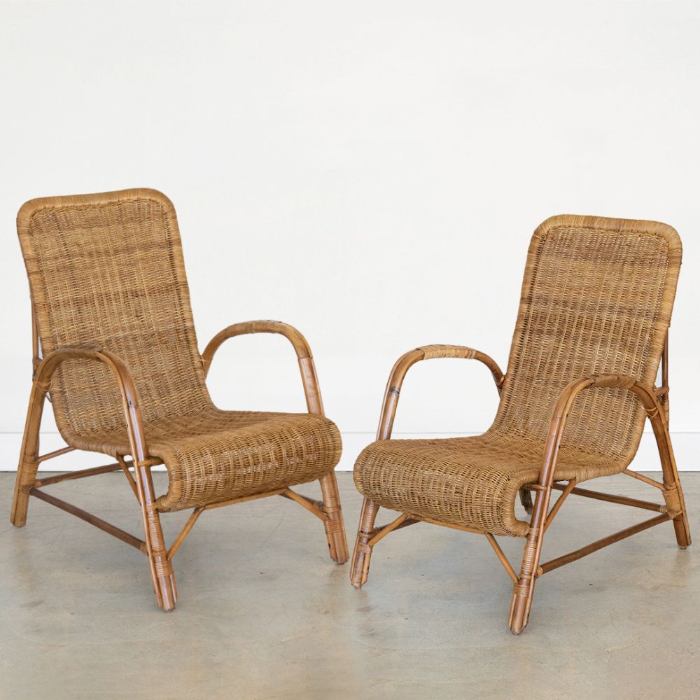 Panoplie Pair of High Back Wicker Chairs