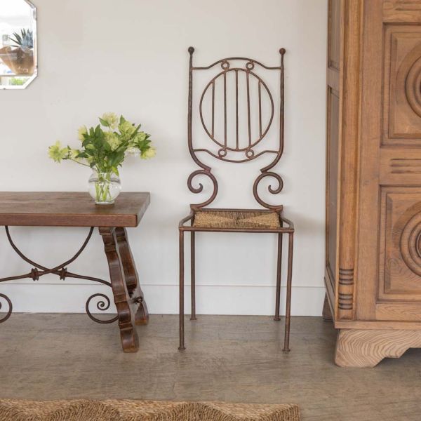 French Neoclassical Iron and Woven Accent Chair