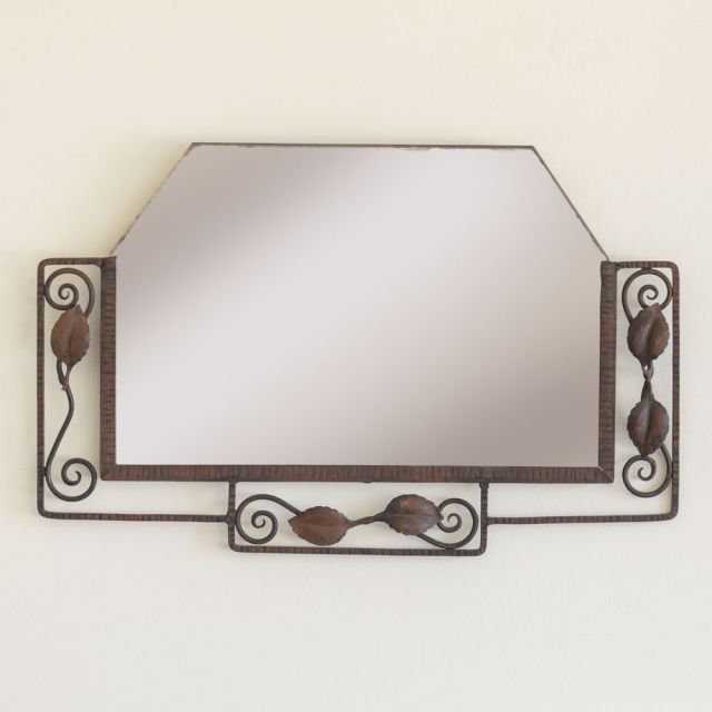 French Iron Art Nouveau Leaf Mirror