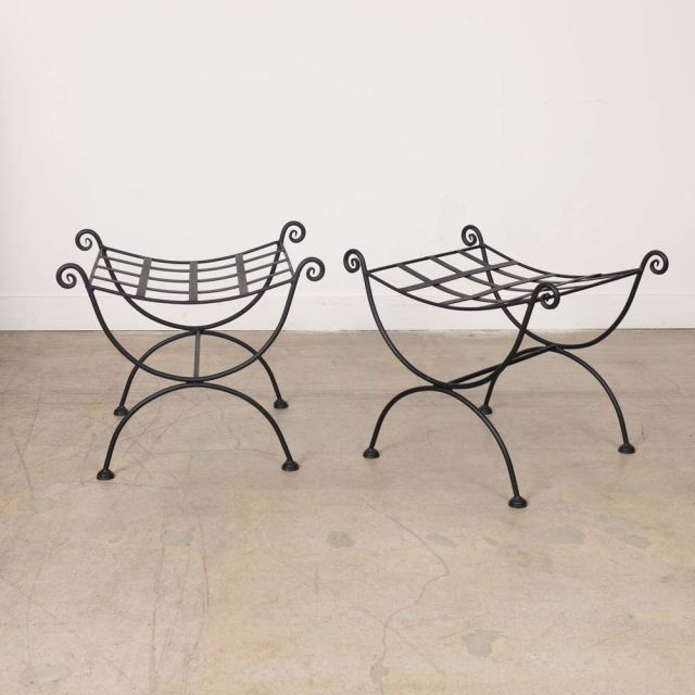 Pair of French Curule Iron Stools