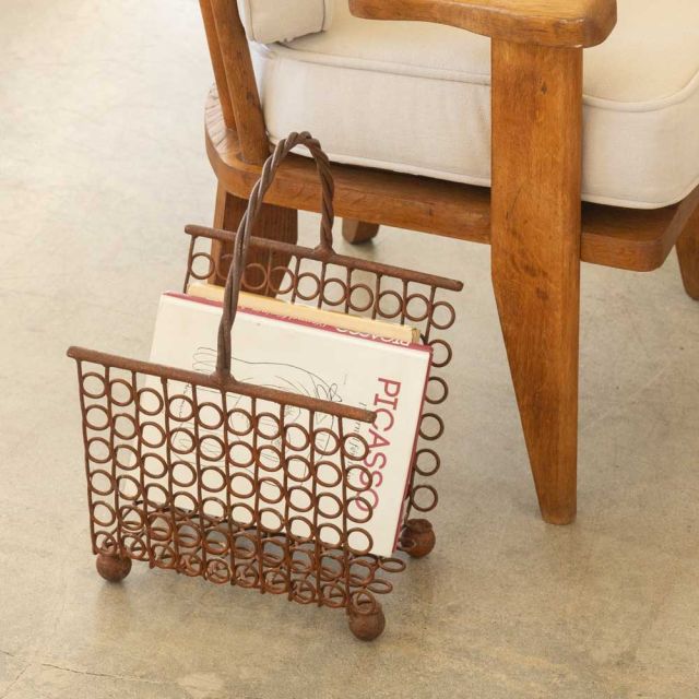 1950s French Modernist Iron Magazine Rack