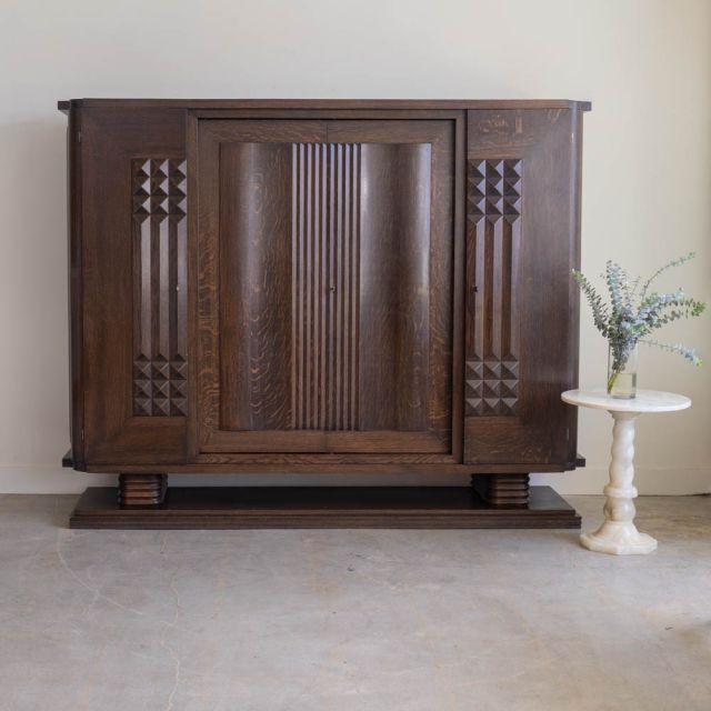 Large Art Deco Carved Wood Cabinet by Charles Dudouyt