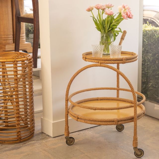 French Rope Bar Cart by Audoux-Minet