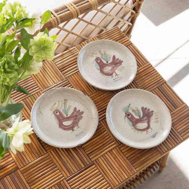 French Ceramic Painted Rooster Plate by Gustave Reynaud