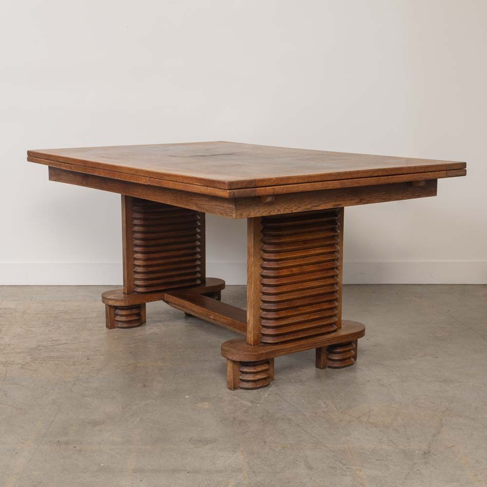 フランス ビンテージ Brutalist Pedestal Low Table Panoplie - French Carved Wood Brutalist Table by Charles Dudouyt