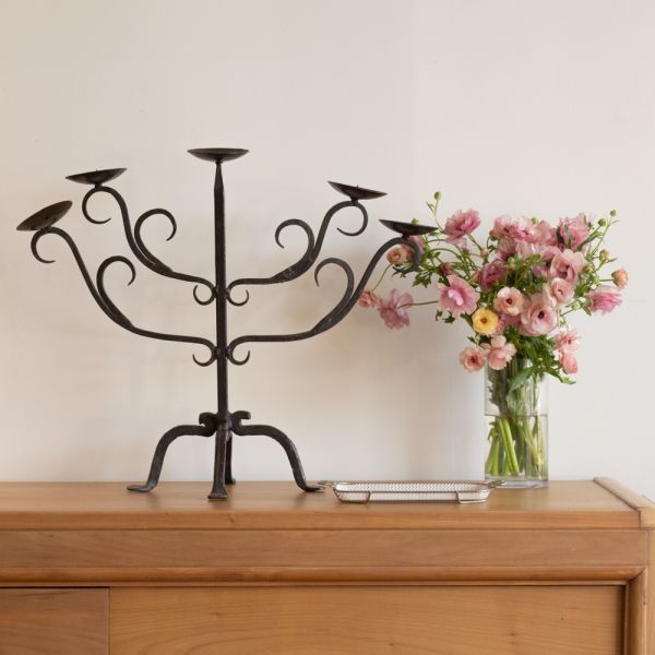 French Iron Five-Arm Candelabra