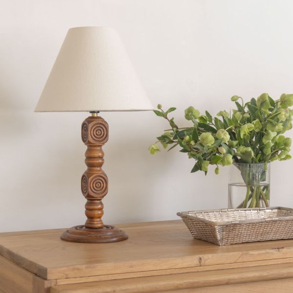French Carved Wood Table Lamp by Charles Dudouyt
