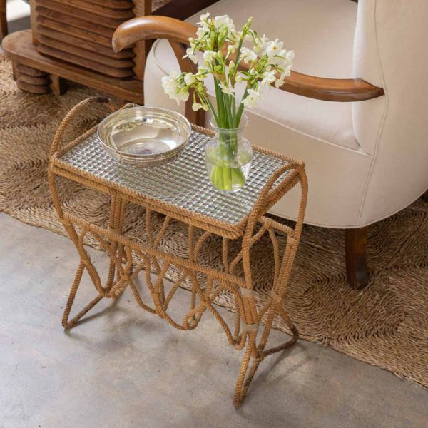 French Rope Table and Magazine Rack by Audoux-Minet