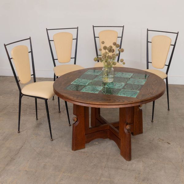 French Adjustable Oak and Tile Table by Guillerme et Chambron