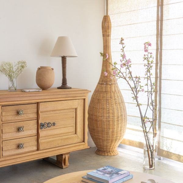 Giant 7 ft Sculptural Wicker Floor Lamp, France