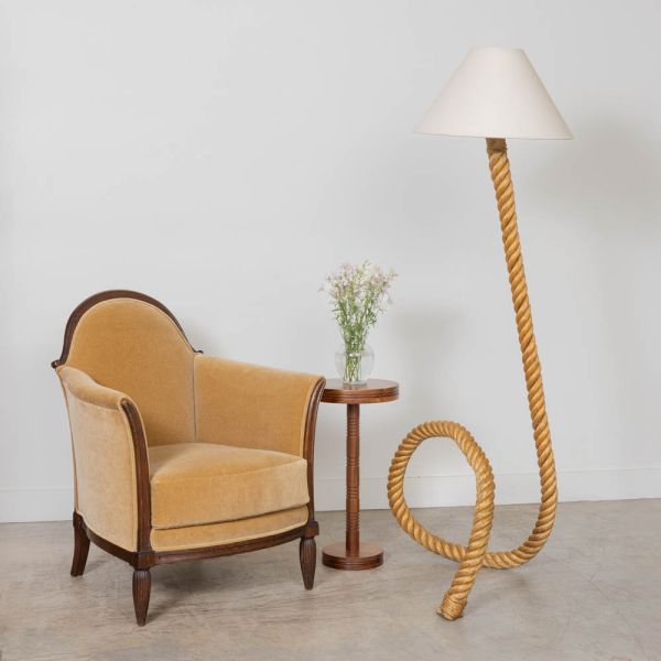 Large French Sculptural Rope Floor Lamp in the Style of Audoux-Minet