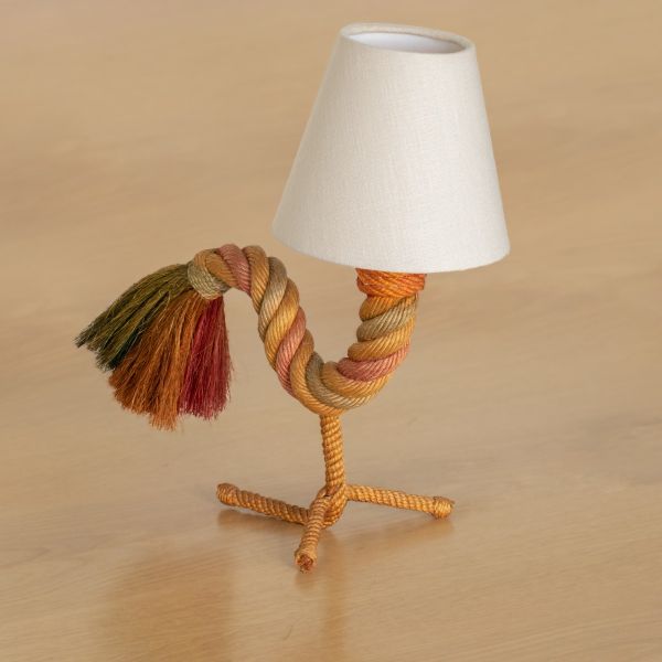 French Rope Rooster Table Lamp by Audoux-Minet