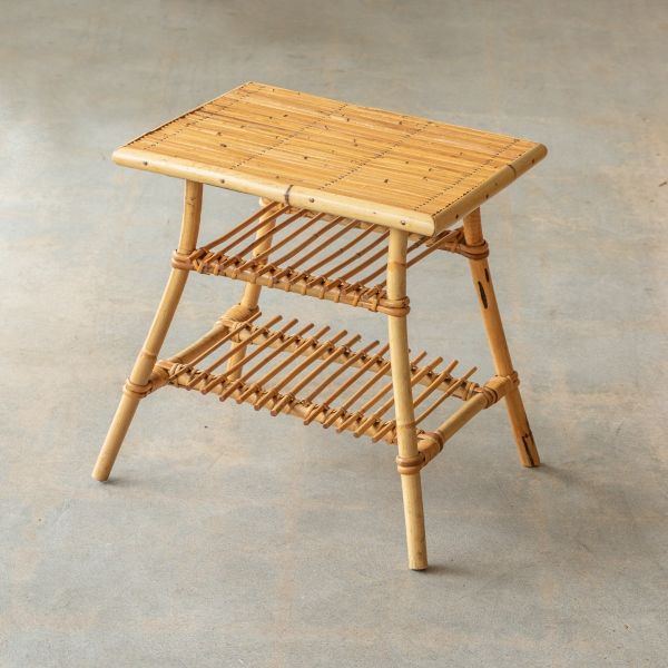 French Rattan Side Table by Audoux-Minet