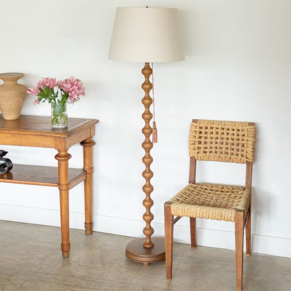 1940's French Bobbin Wood Floor Lamp