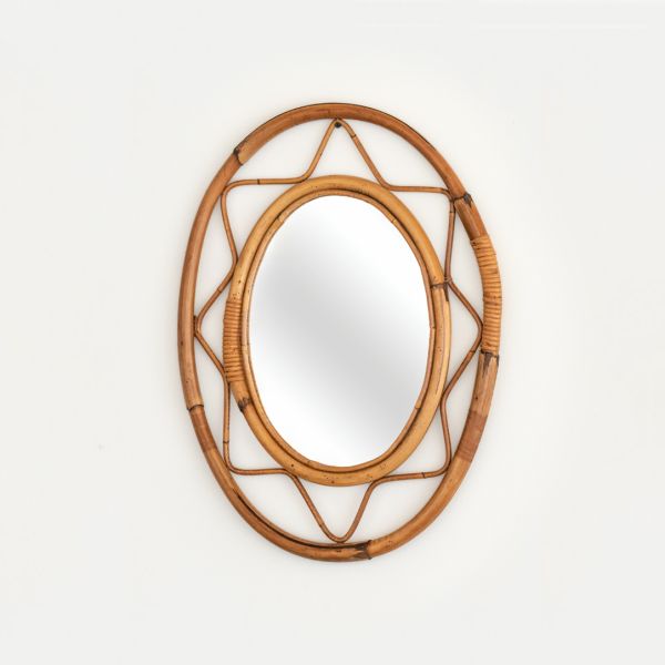 Italian Oval Wavy Rattan Mirror - ON HOLD