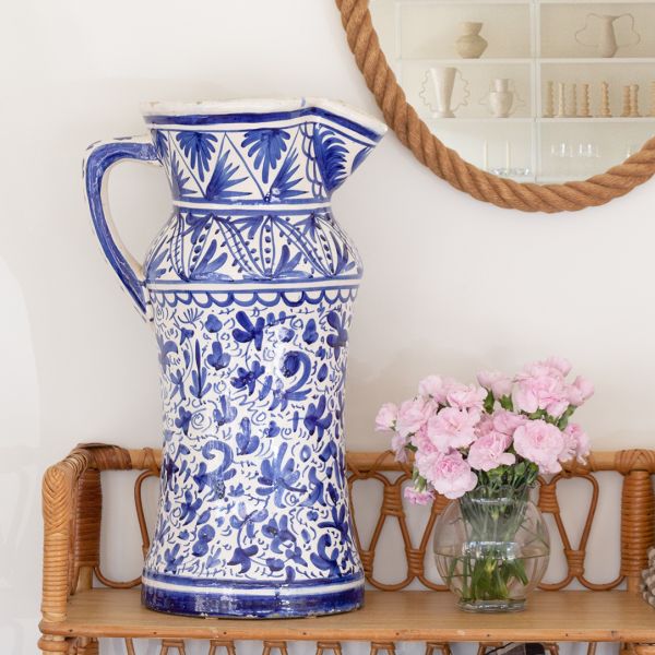 Large Painted Ceramic Pitcher