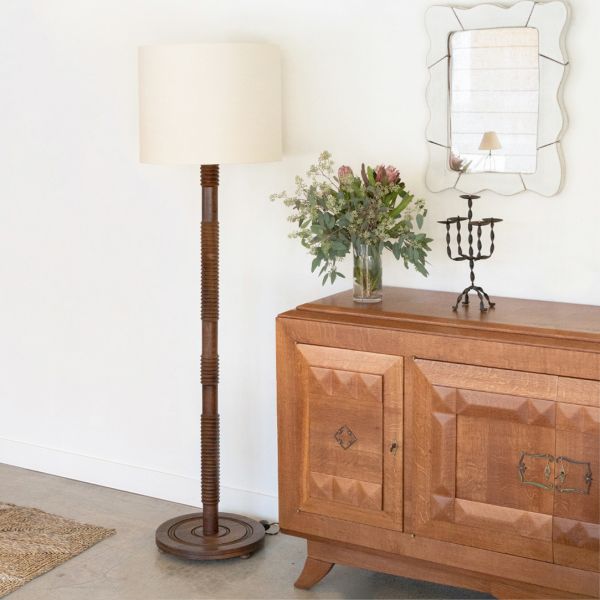 Large French Carved Wood Floor Lamp