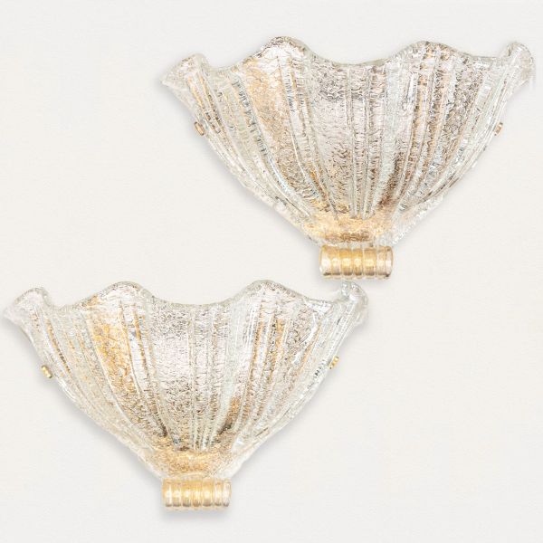 Pair of Large Italian Glass Shell Sconces