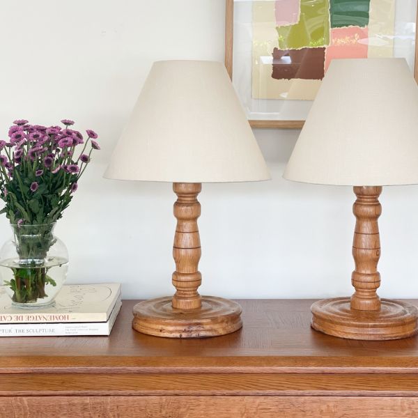 Pair of French Light Turned Wood Lamps