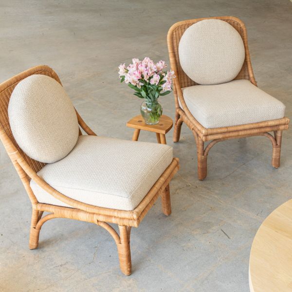 Pair of French 1950's Woven Wicker Side Chairs
