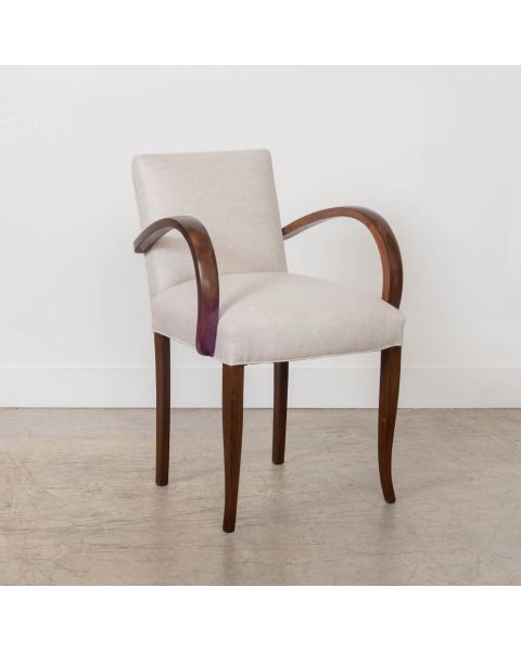 French Wood and Linen Side Chair