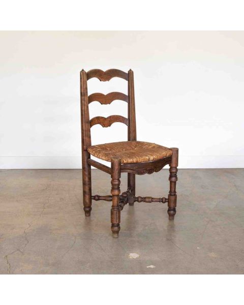 French Carved Wood and Woven Chair