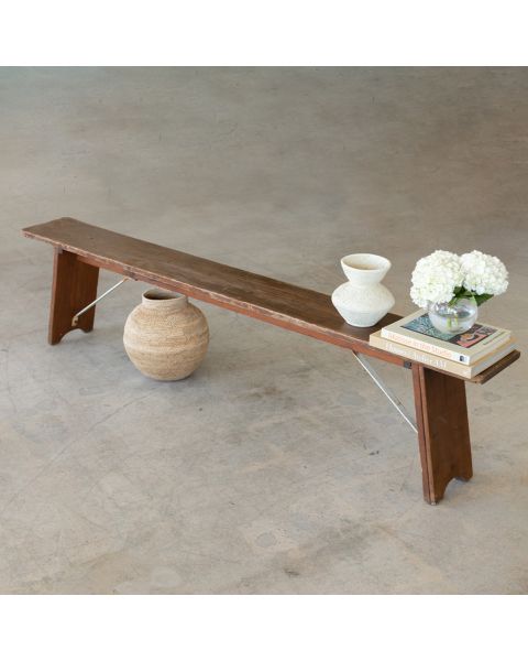 Long French Metal and Wood Bench