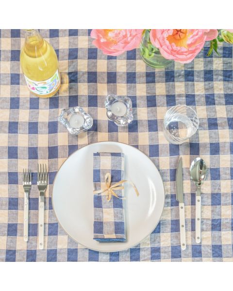 Vintage Gingham Tablecloth, Blue