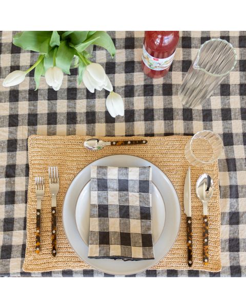 Vintage Gingham Tablecloth, Charcoal