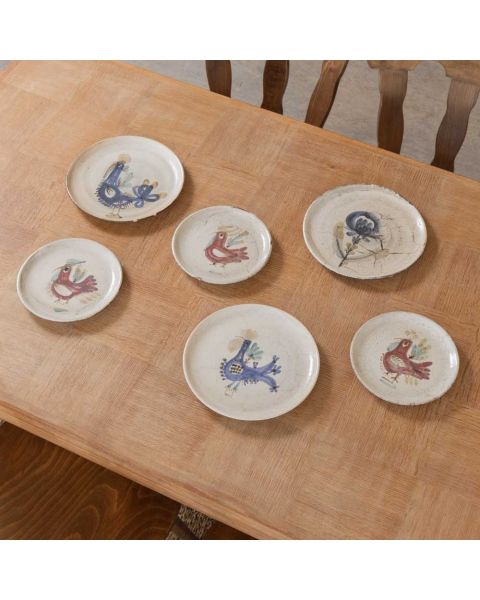 French Ceramic Painted Rooster Plate by Gustave Reynaud