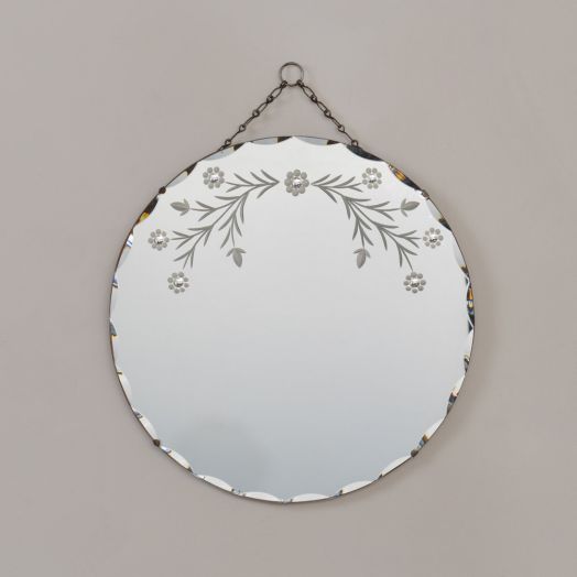 French Art Deco Etched Circular Beveled Mirror
