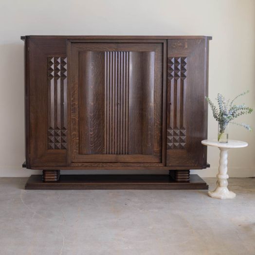 Large Art Deco Carved Wood Cabinet by Charles Dudouyt