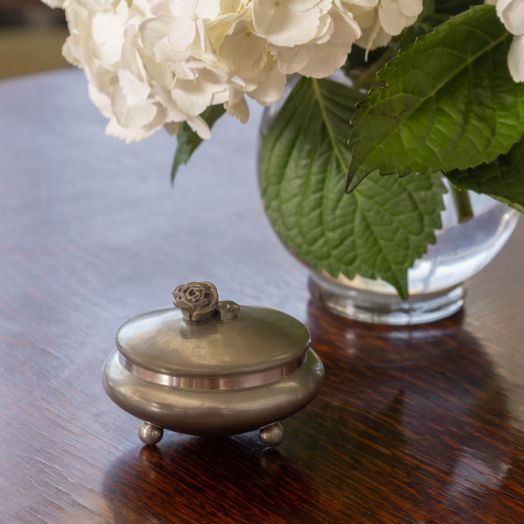 French Pewter Floral Vide Poche with Lid