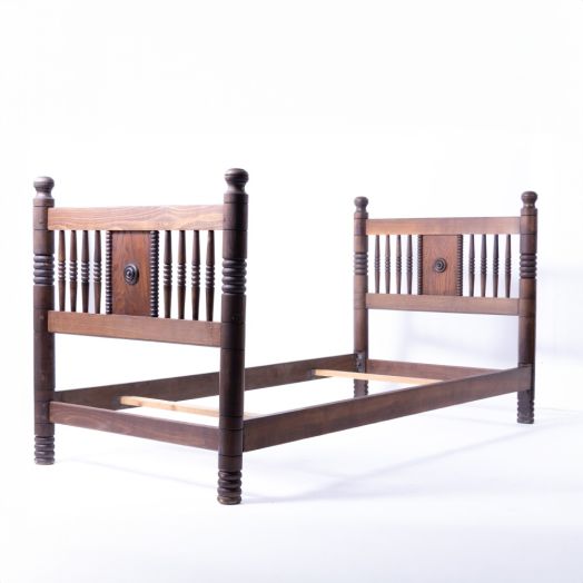 1940s French Carved Wood Bed by Charles Dudouyt