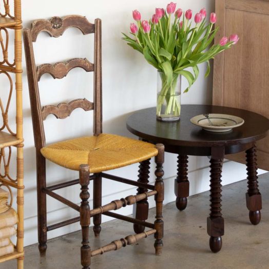 French Wood and Woven Chair with Shell Motif
