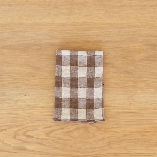 Vintage Gingham Napkin in Brown, Set of Two