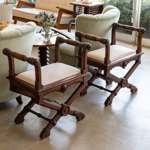 Pair of French Carved Wood Stools