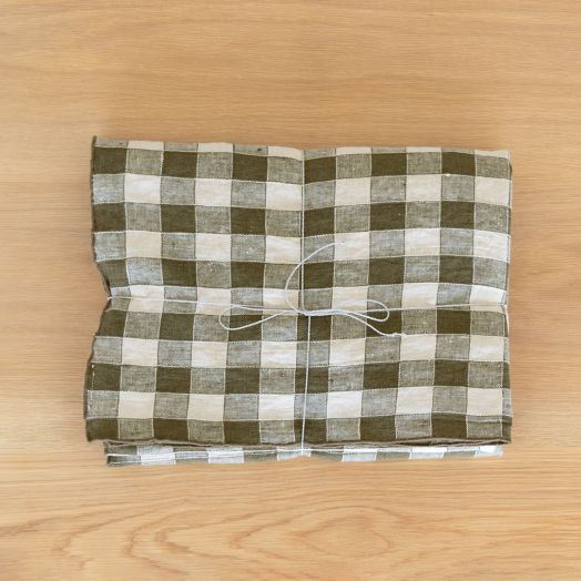 Vintage Gingham Tablecloth, Olive Large