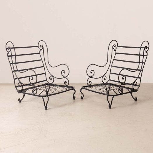 Pair of French Iron Wingback Armchairs