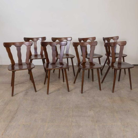 French Wood Brutalist Chairs, Set of 8