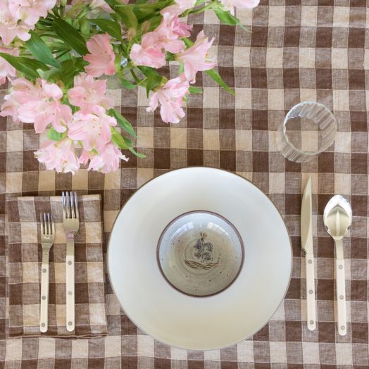 Vintage Gingham Tablecloth, Brown