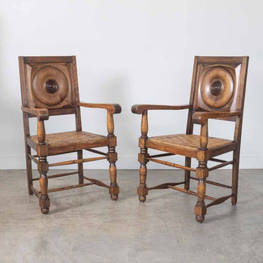 Pair of French Wood and Woven Chairs by Charles Dudouyt