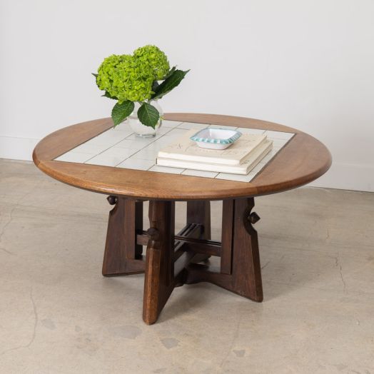 French Adjustable Oak and Tile Table by Guillerme et Chambron